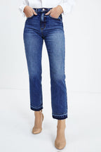 Sky Blue Whiskered Wash Raw Hem Cropped Jeans