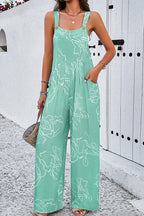 Moonlight Jade Printed Bib Wide Leg Overall