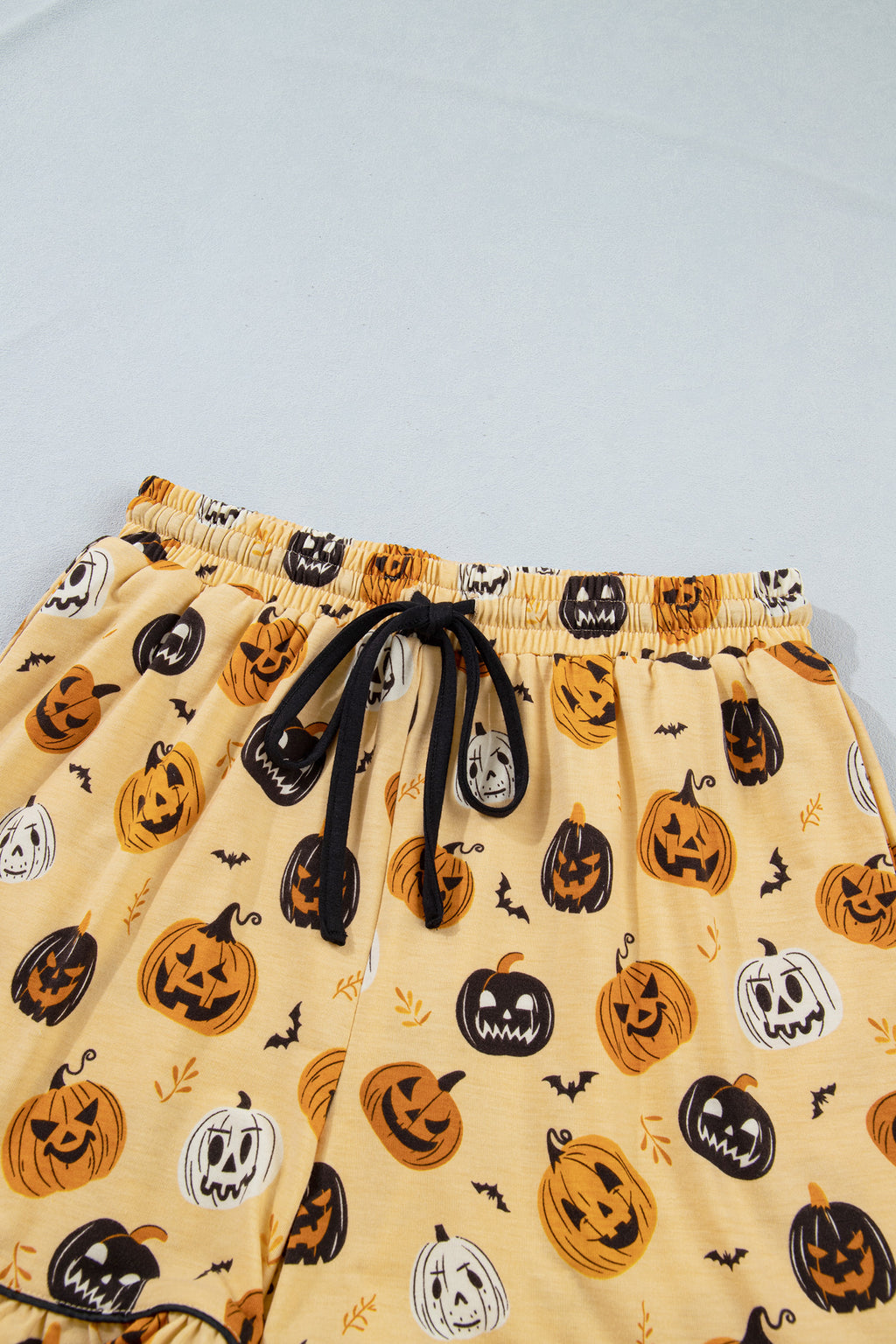 Orange Long Sleeve Ruffle Pumpkin Face Print Two Piece Lounge Set