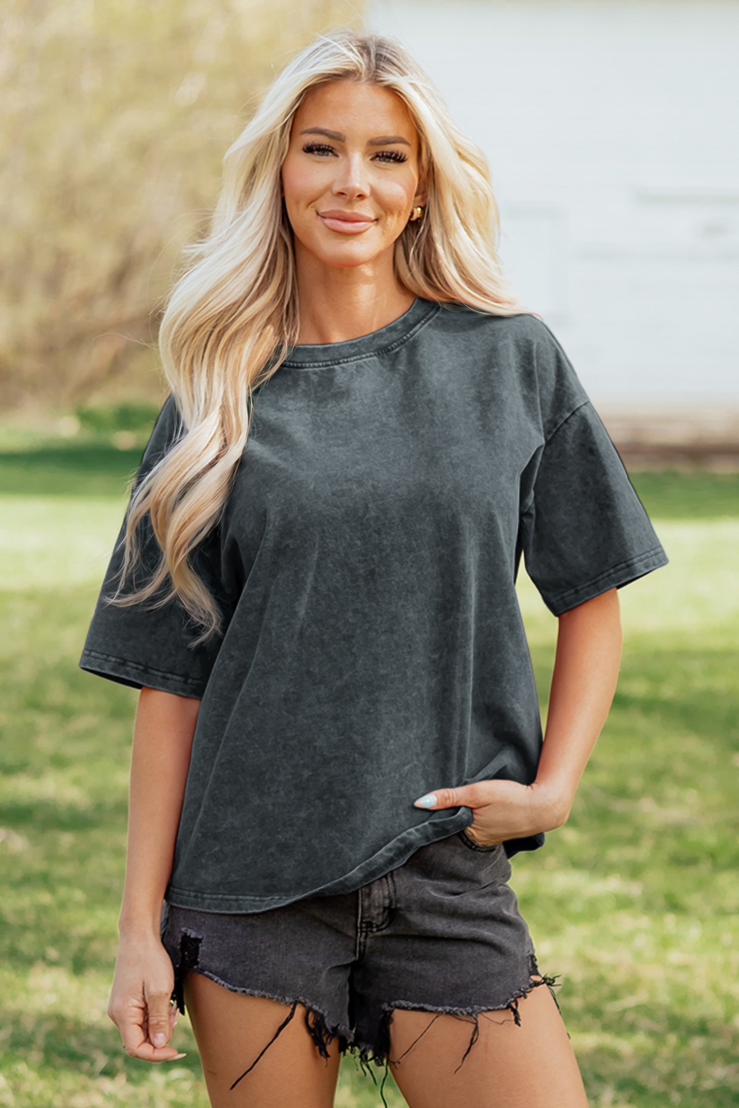 Sachet Pink Solid Color Cotton Mineral Washed Oversize Tee