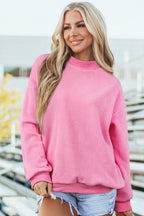 Light Pink Oversize Drop Shoulder Reversible Mock Neck Sweatshirt