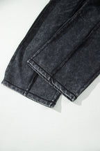 Black Mineral Wash Raw Seam Drawstring Elastic Waist Barrel Pants