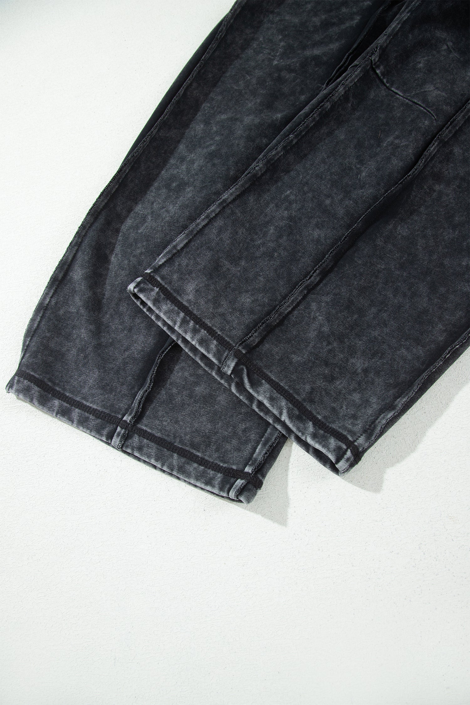 Black Mineral Wash Raw Seam Drawstring Elastic Waist Barrel Pants