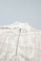 Khaki Camouflage Print Quarter-Zip Drop Shoulder Long Sleeve Sweatshirt