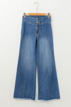 Coffee High Waist Button Fly Seamed Raw Hem Flare Jeans
