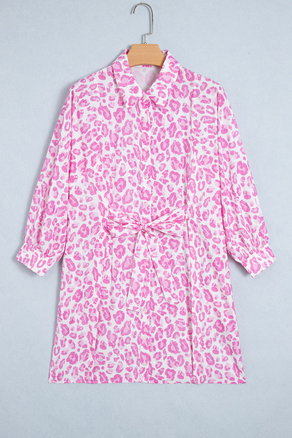 Leopard Print Mini Shirt Dress – Tie Waist Puff Sleeve