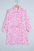 Leopard Print Mini Shirt Dress – Tie Waist Puff Sleeve