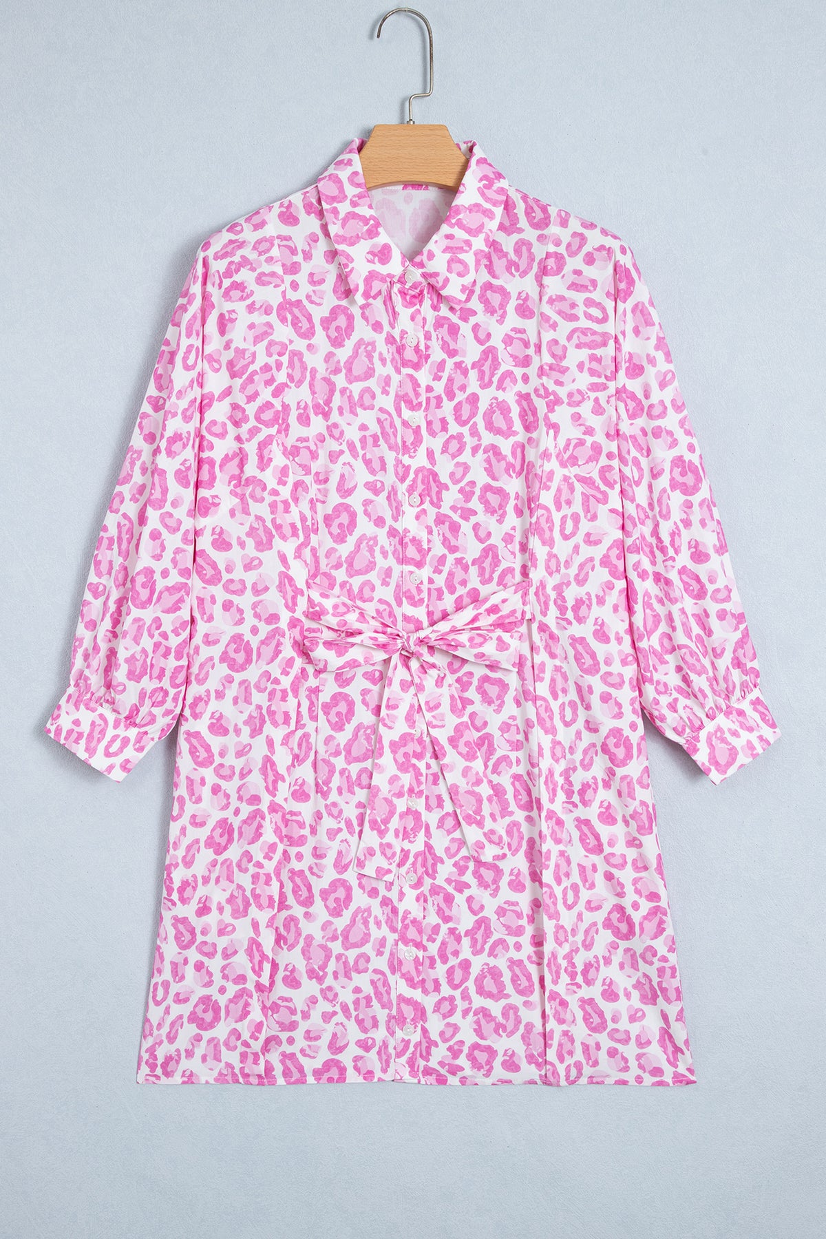 Leopard Print Mini Shirt Dress – Tie Waist Puff Sleeve