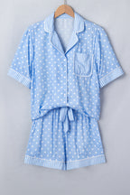 Sky Blue Dotted Print Soft Short Pajama Set