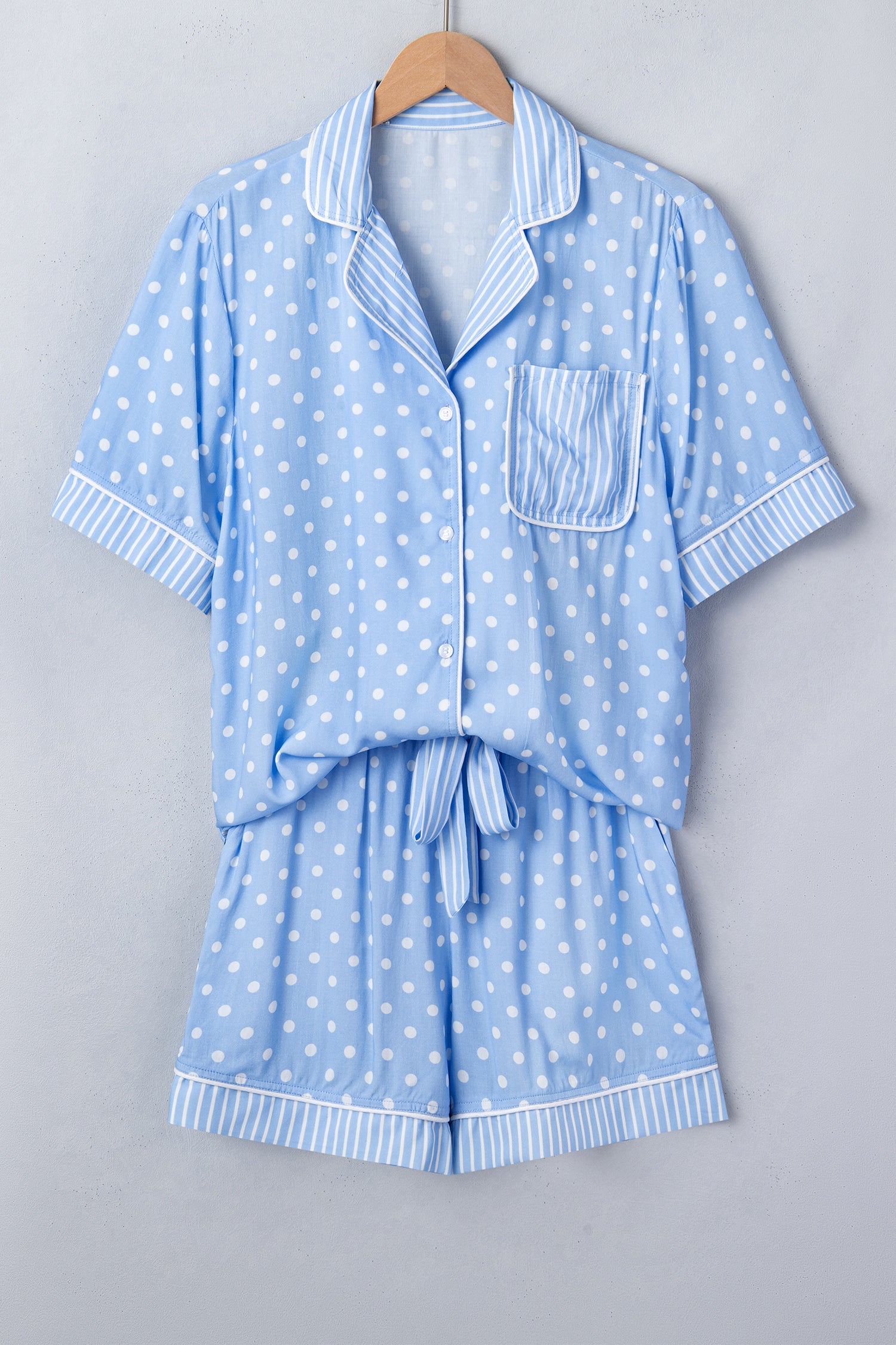 Sky Blue Dotted Print Soft Short Pajama Set