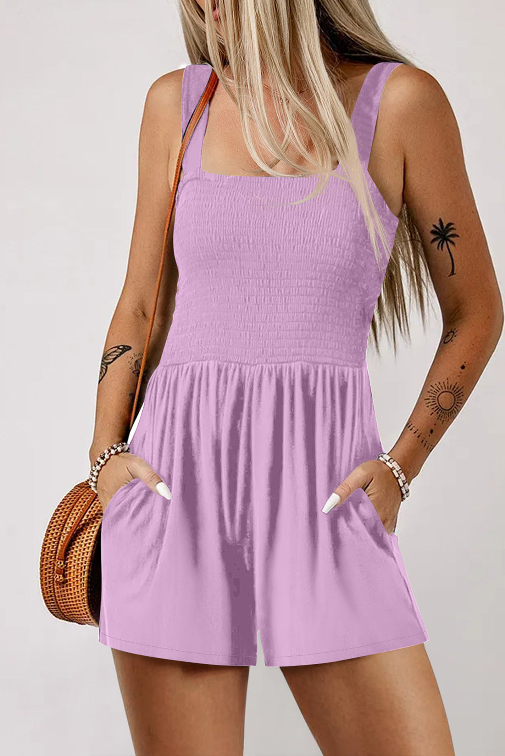 Phalaenopsis Casual Pocketed Smocked Sleeveless Romper
