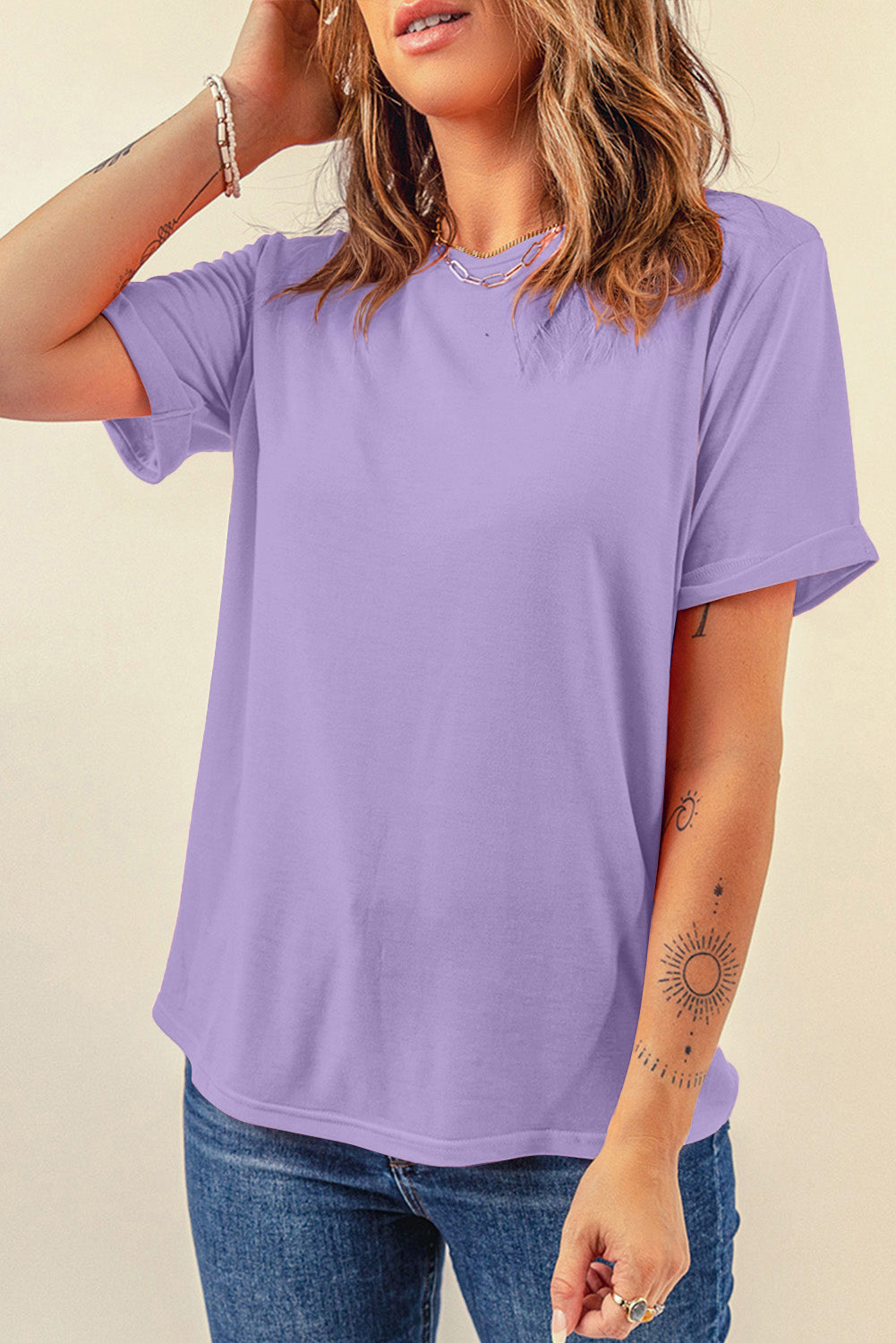 Black Casual Plain Crew Neck Tee