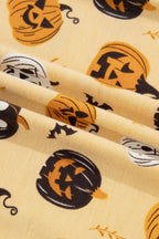 Orange Long Sleeve Ruffle Pumpkin Face Print Two Piece Lounge Set
