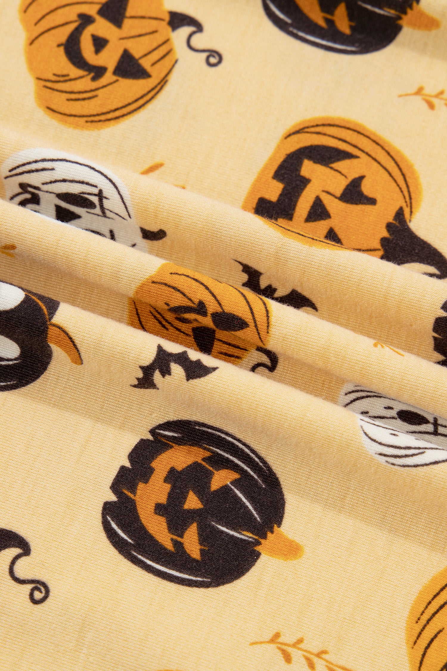 Orange Long Sleeve Ruffle Pumpkin Face Print Two Piece Lounge Set