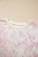 Pink Abstract Print Drop Shoulder Drawstring Waist Drawstring Hem Pant Set