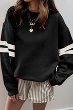White Varsity Striped Detail Drop Shoulder Oversized Sweatshirt