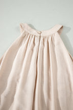 Beige Sheer Hollowed Floral Lace Hem Patchwork Loose Halter Summer Dress