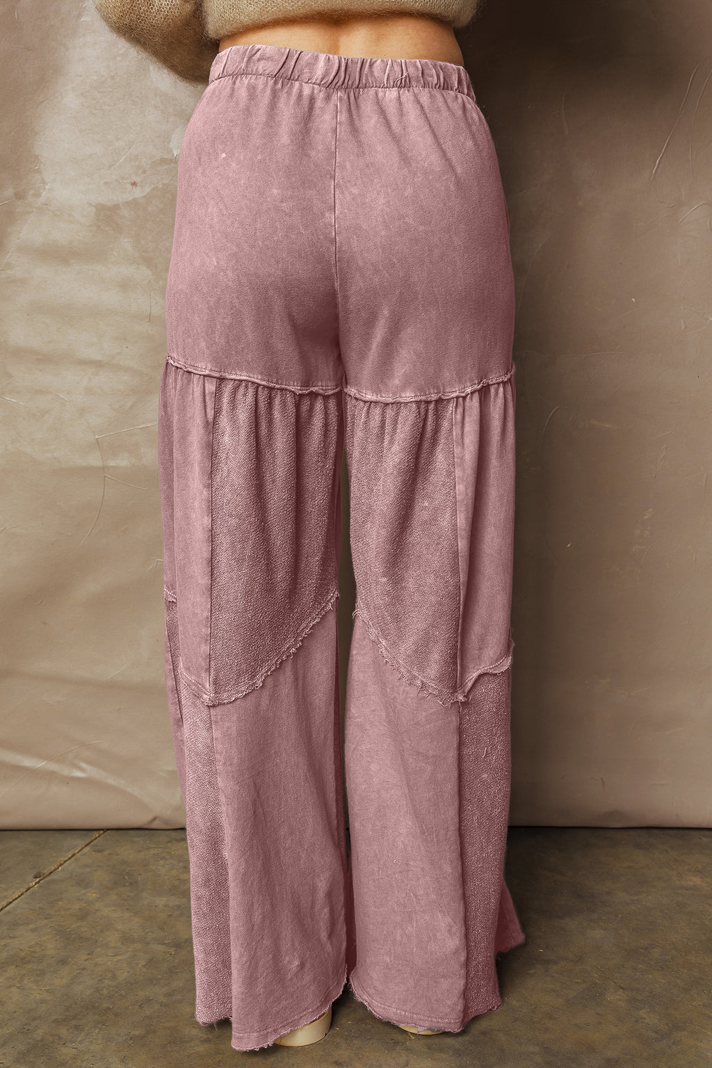 Black Mineral Wash Tiered Wide Leg Patchwork Drawstring Pants