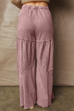 Black Mineral Wash Tiered Wide Leg Patchwork Drawstring Pants