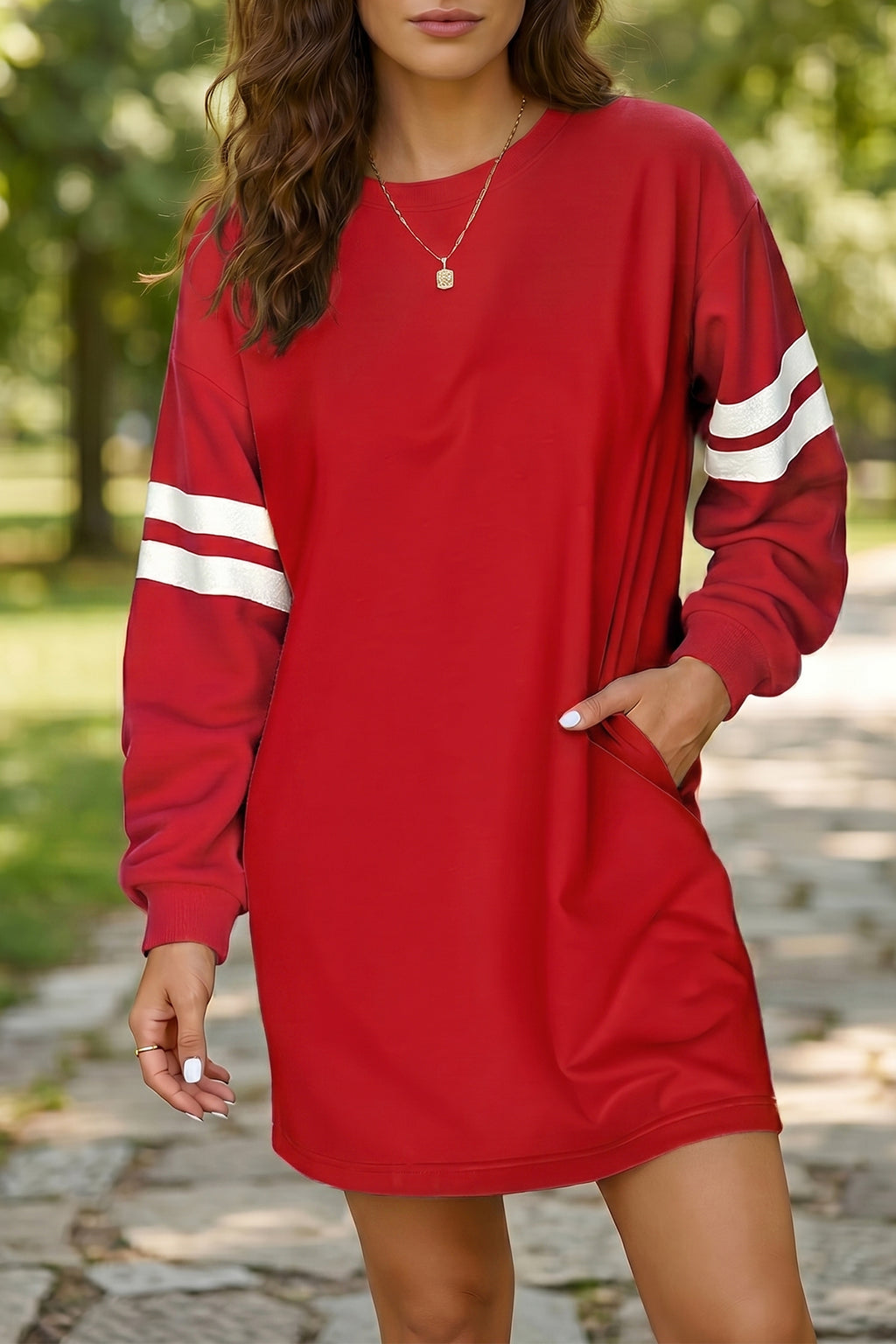 Black Varsity Contrast Banded Sleeve Shift Sweatshirt Dress