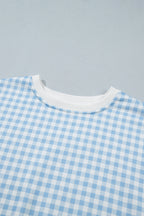 Pink Plaid Baggy Pullover Drawstring Casual Shorts 2pcs Outfit