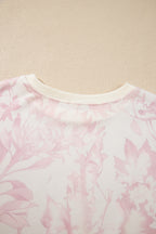 Pink Abstract Print Drop Shoulder Drawstring Waist Drawstring Hem Pant Set