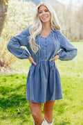 Myosotis Puff Sleeve V Neck Ruffled Loose Denim Mini Dress