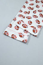 White Rugby Print Short Sleeve Button Down Top Loose Pants Game Day Pajama Set