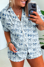 Sky Blue Bow Print Short Pajama Set