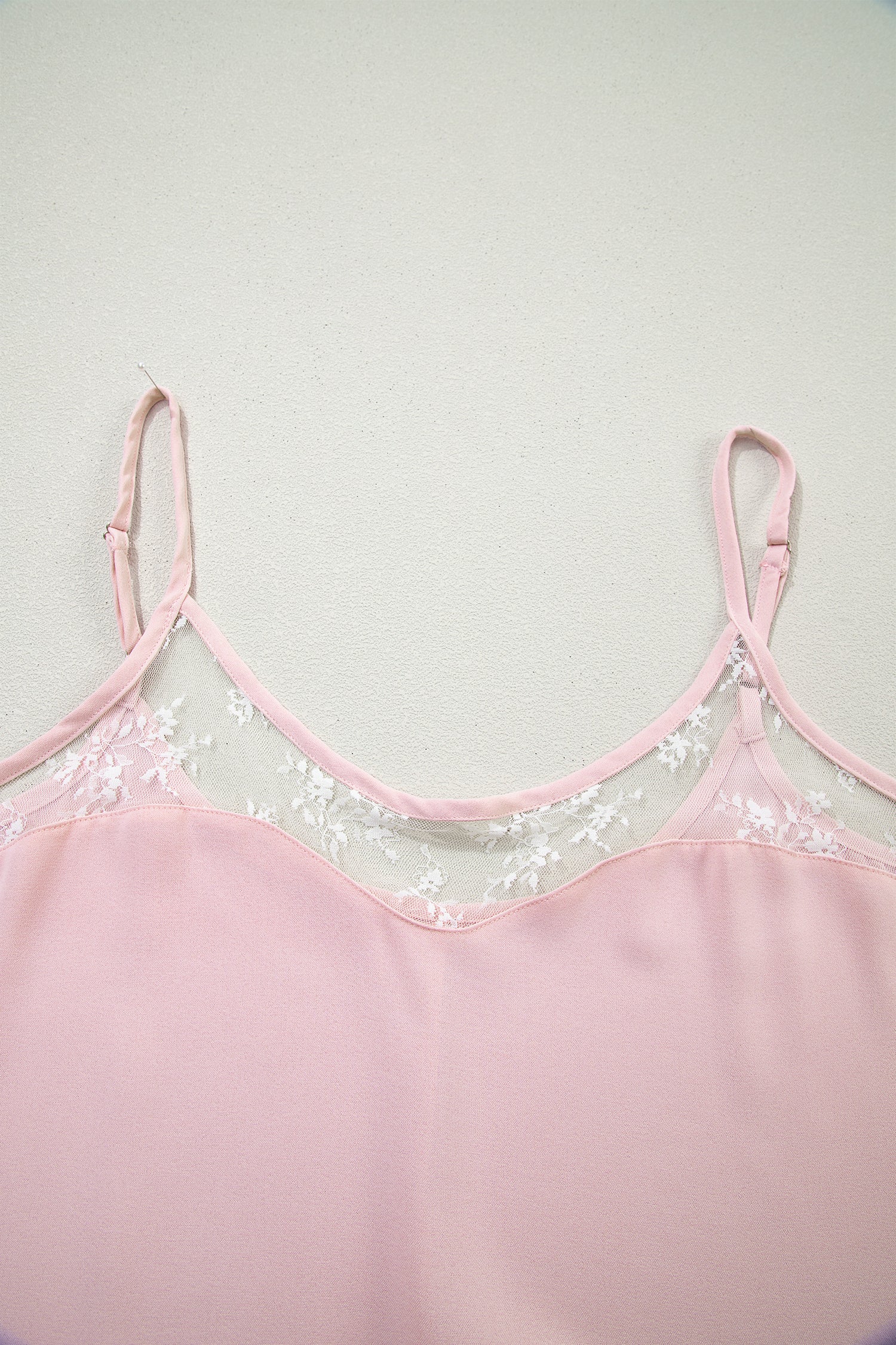 Light Pink Sheer Lace Patchwork Camisole Nightgown Dress