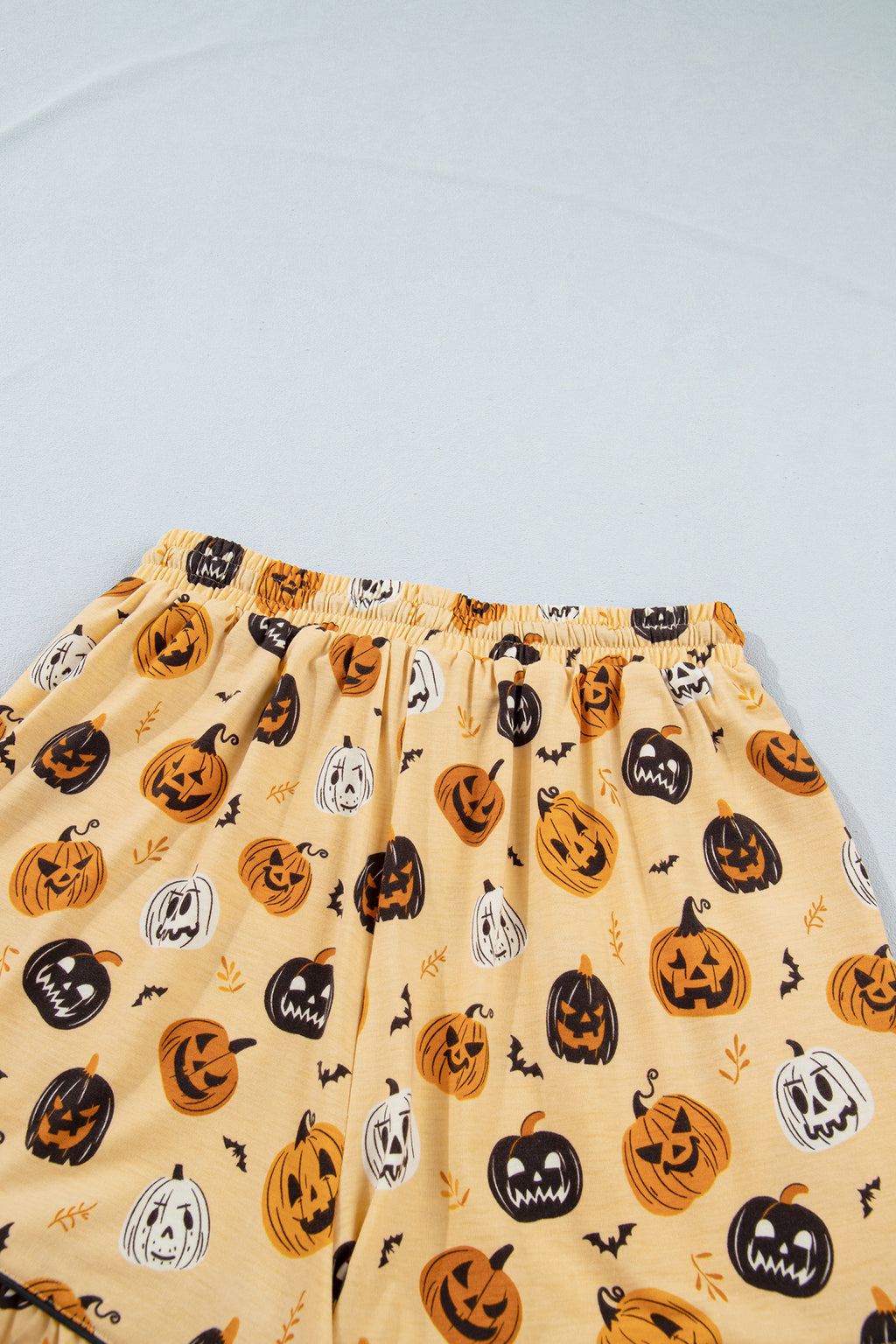 Orange Long Sleeve Ruffle Pumpkin Face Print Two Piece Lounge Set
